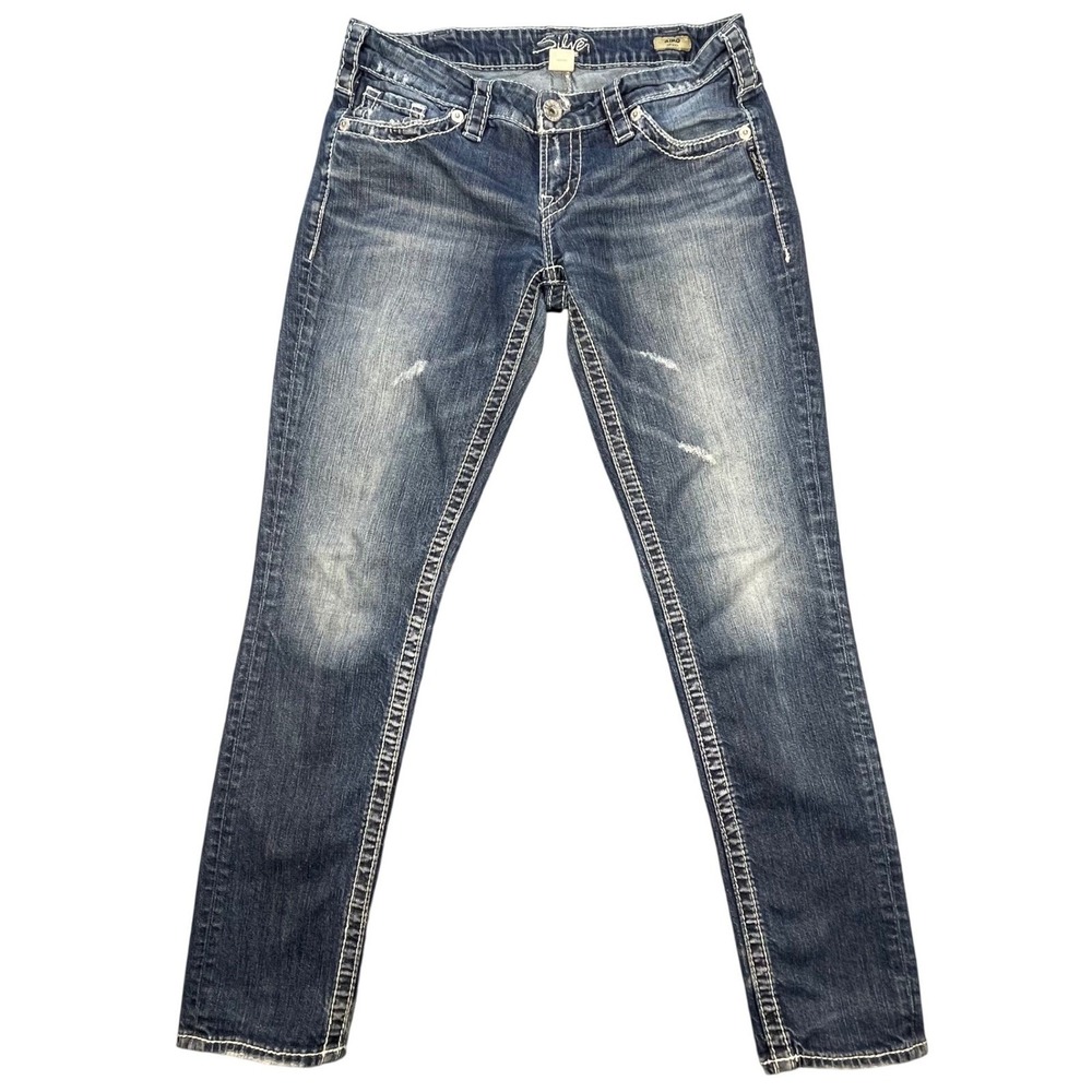 Silver Jeans Blue Aiko Skinny Embroidered Denim Pants Womens 30